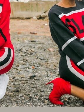 Red and Black Graphic Sweatshirt And Skirt